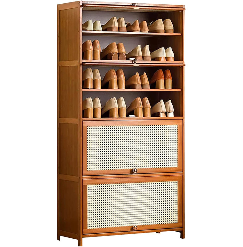 Bay Isle Home Bamboo Shoe Rack With Rattan Door 9 Rows 32 Inch Brown Color Wayfair